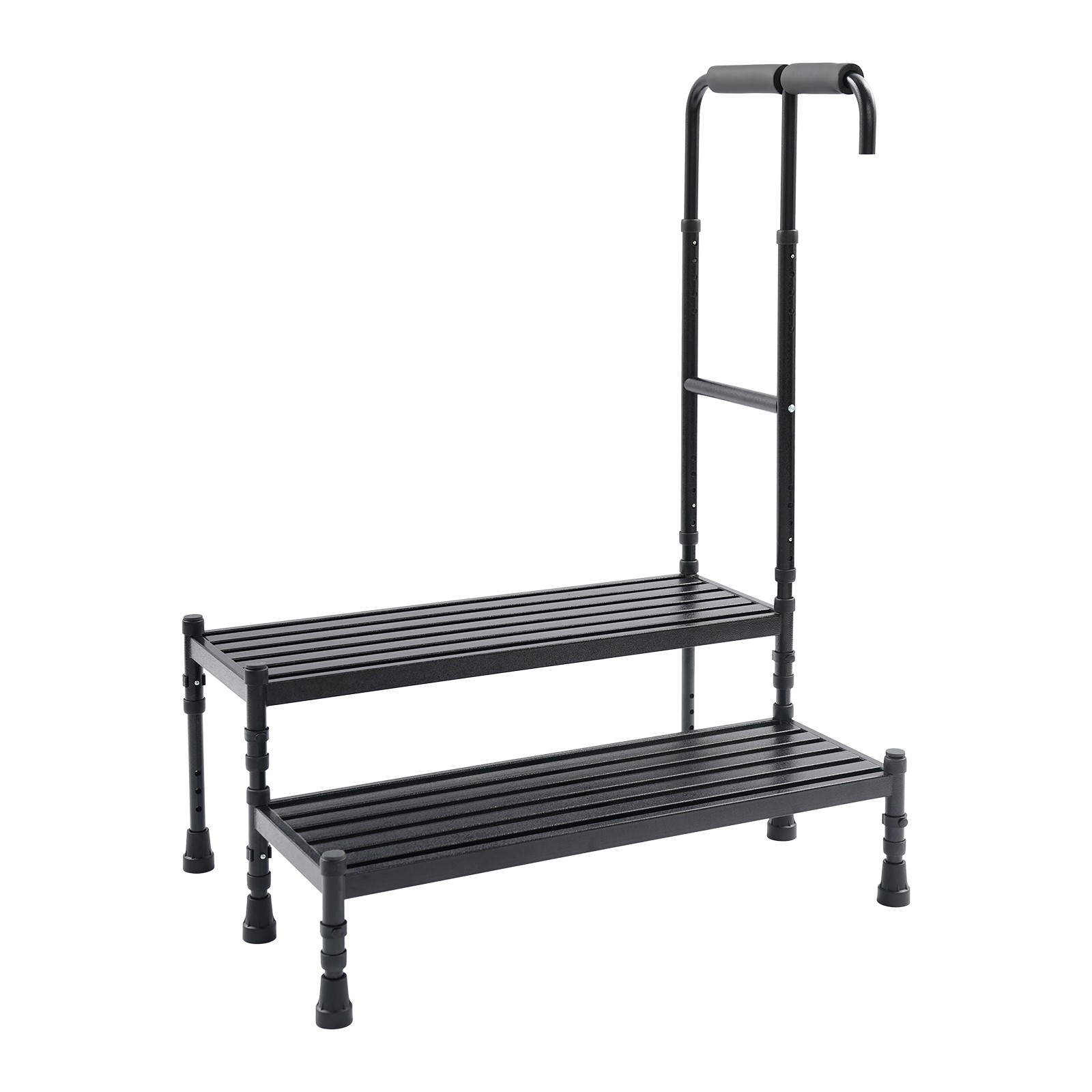 2-Step Stool with Handle, Black Floor Standing Metal Stepping Stool New