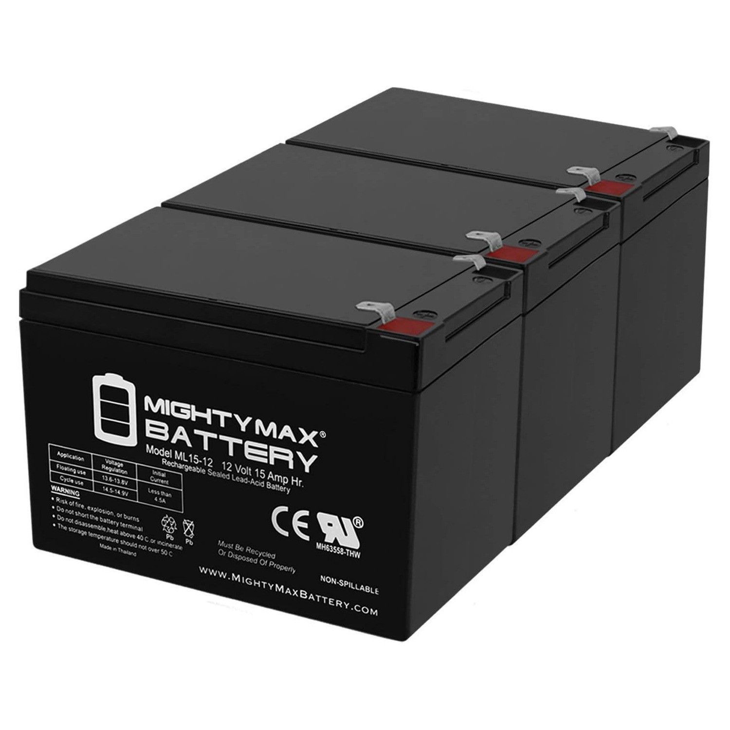 Mighty Max 12V 15AH F2 Razor Battery fits MX500  MX650, W15128190003 - 3 Pack