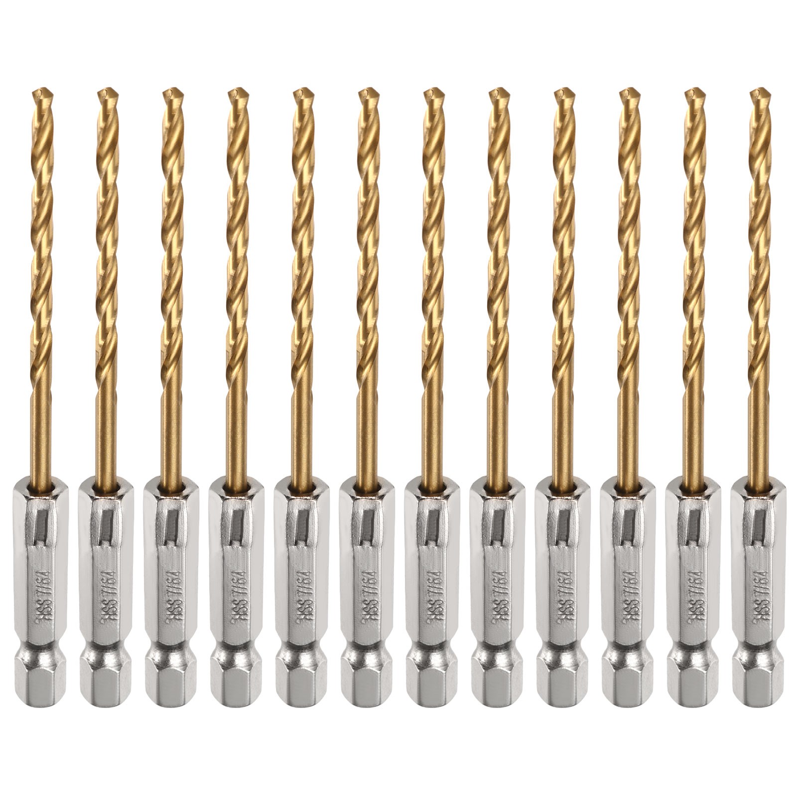 12pcs 7/64" M35 High Speed Steel Titanium Hex Twist Drill Bit with 1/4" Shank