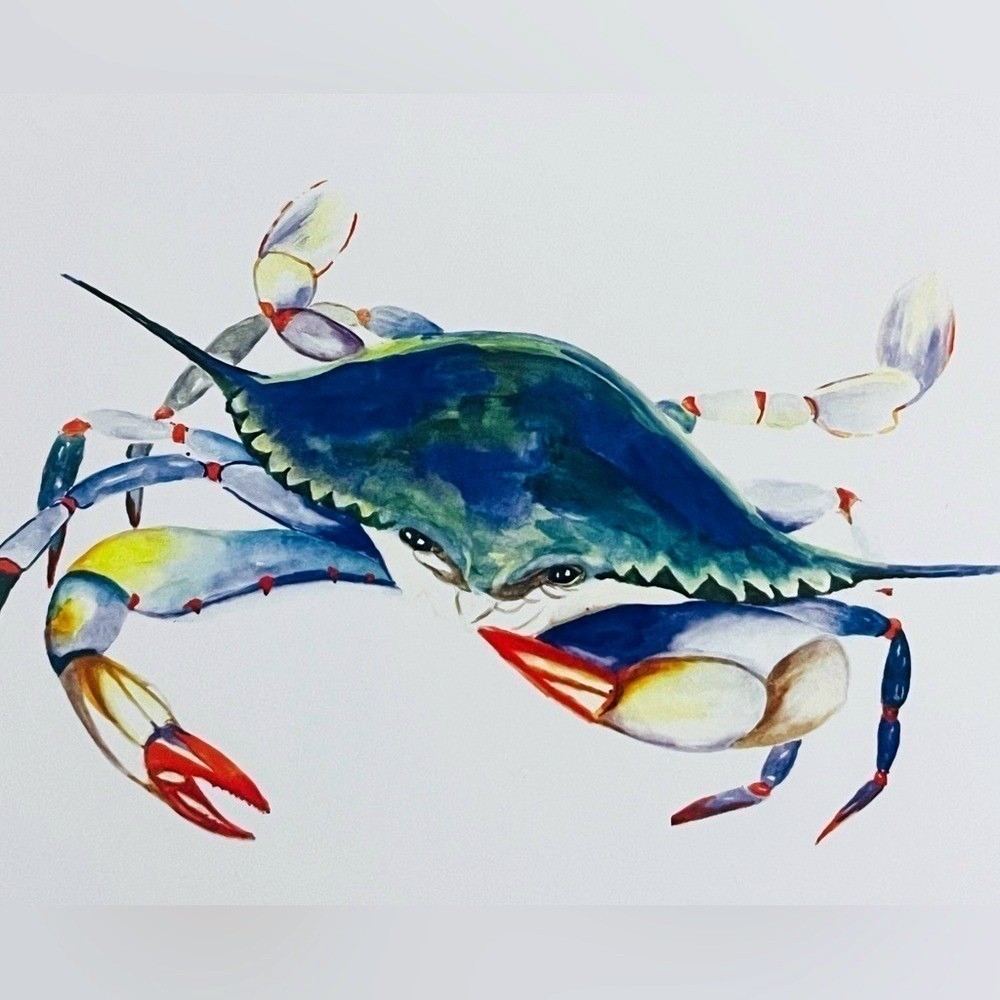 Colorful Crab Art Print Notecards Stationary Set Of 4 Beach Coastal Nautical New