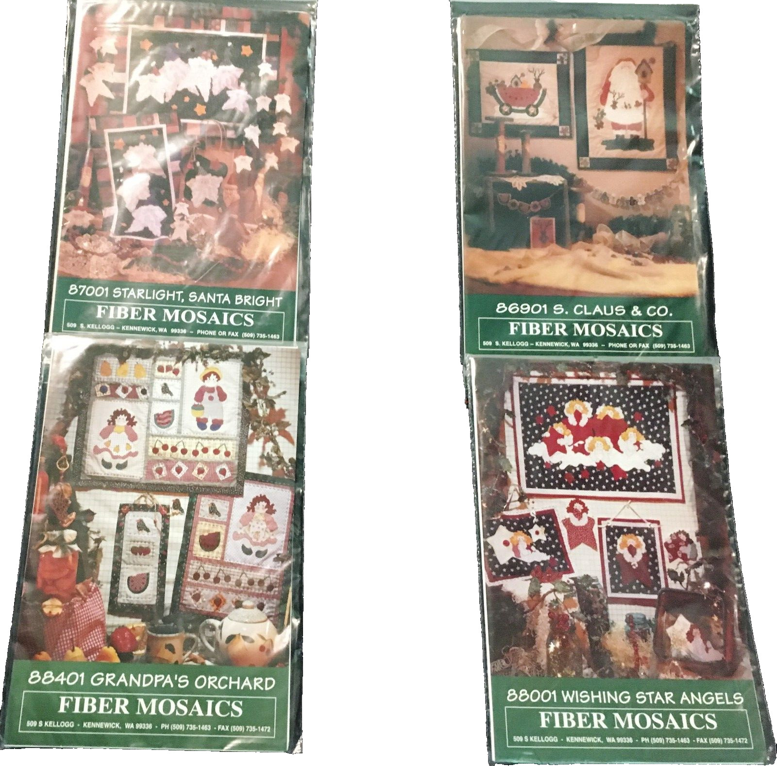 Lot of 4 FIBER MOSAICS - Applique Quilt Patterns #87001, 86901, 88401, 88001 NEW