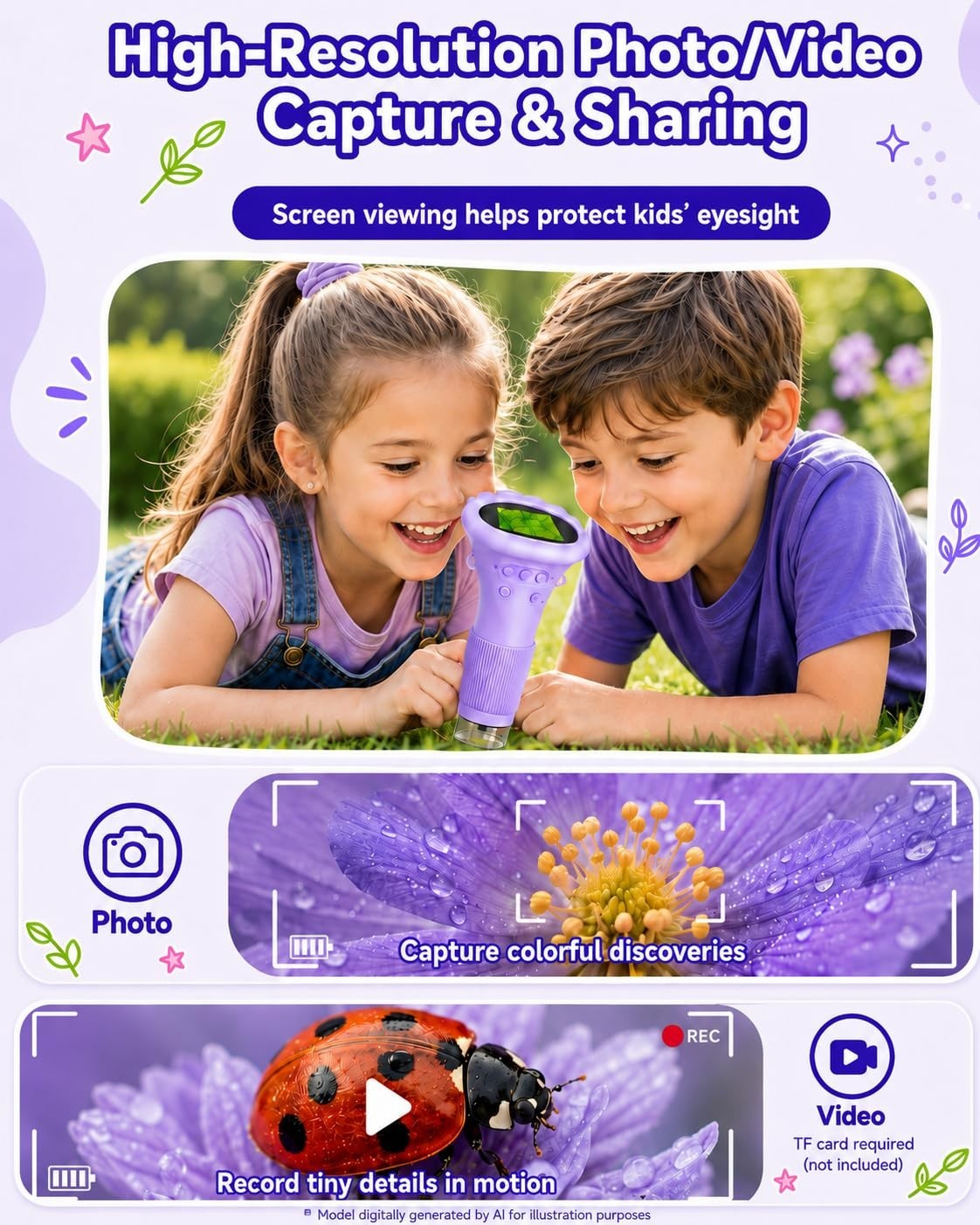 1000X Kids Microscope Handheld Camera, 2'' Screen Wonder Quest Microscope Camera