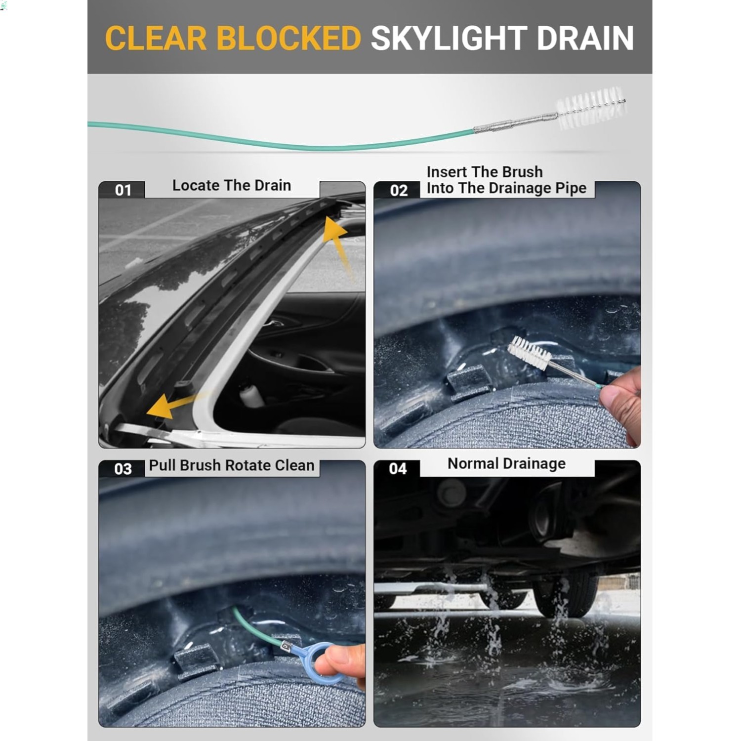 Upgraded Auto Sunroof Drain Cleaning Tool, 78 Inch Flexible Drain Brush Long ...
