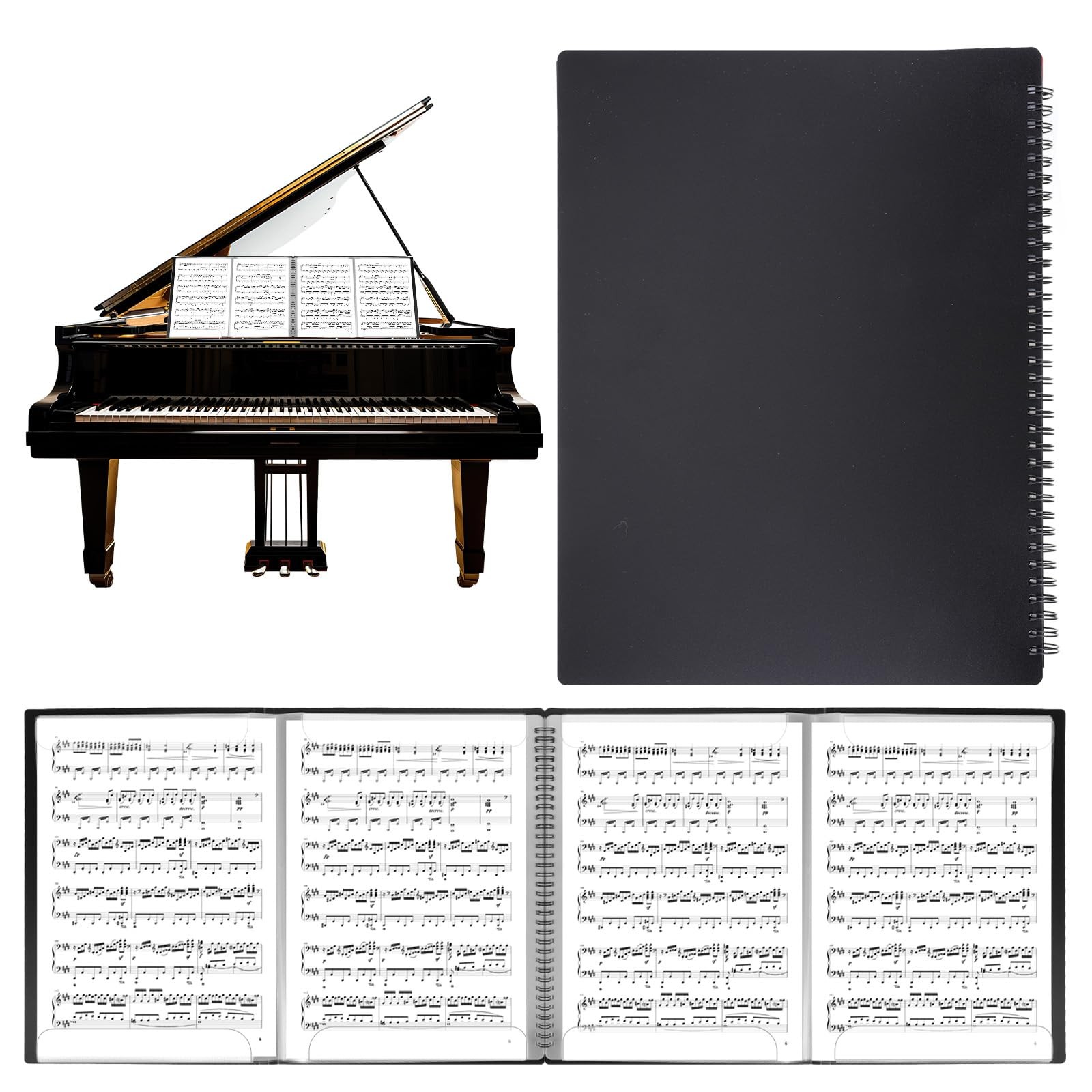 4 Pages Expand Sheet Music Folder Spiral Binder Black 8.5x11 Inch 60 Pages
