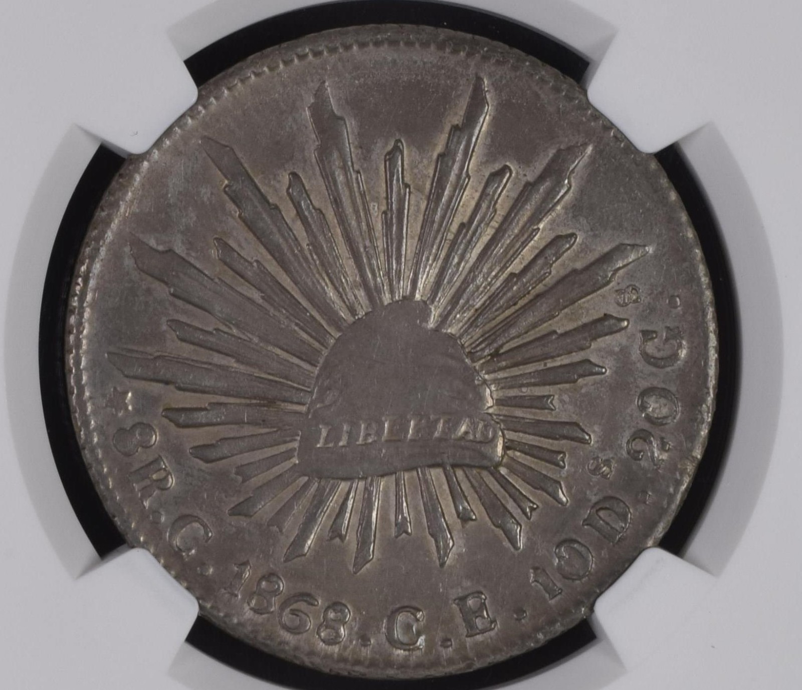 MEXICO 1868 C CE NGC AU 58 8 Reales Culiacan Abrasion Free Surfaces  Very NICE!!