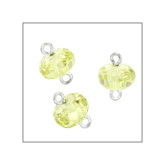 5 Cubic Zirconia Sterling Silver Rondelle Beads Connector 6mm Lime #51565