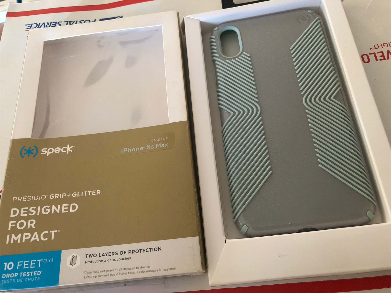 Speck Presidio Grip + Glitter iPhone Xs Max Case - Grey Green Grip Glitter