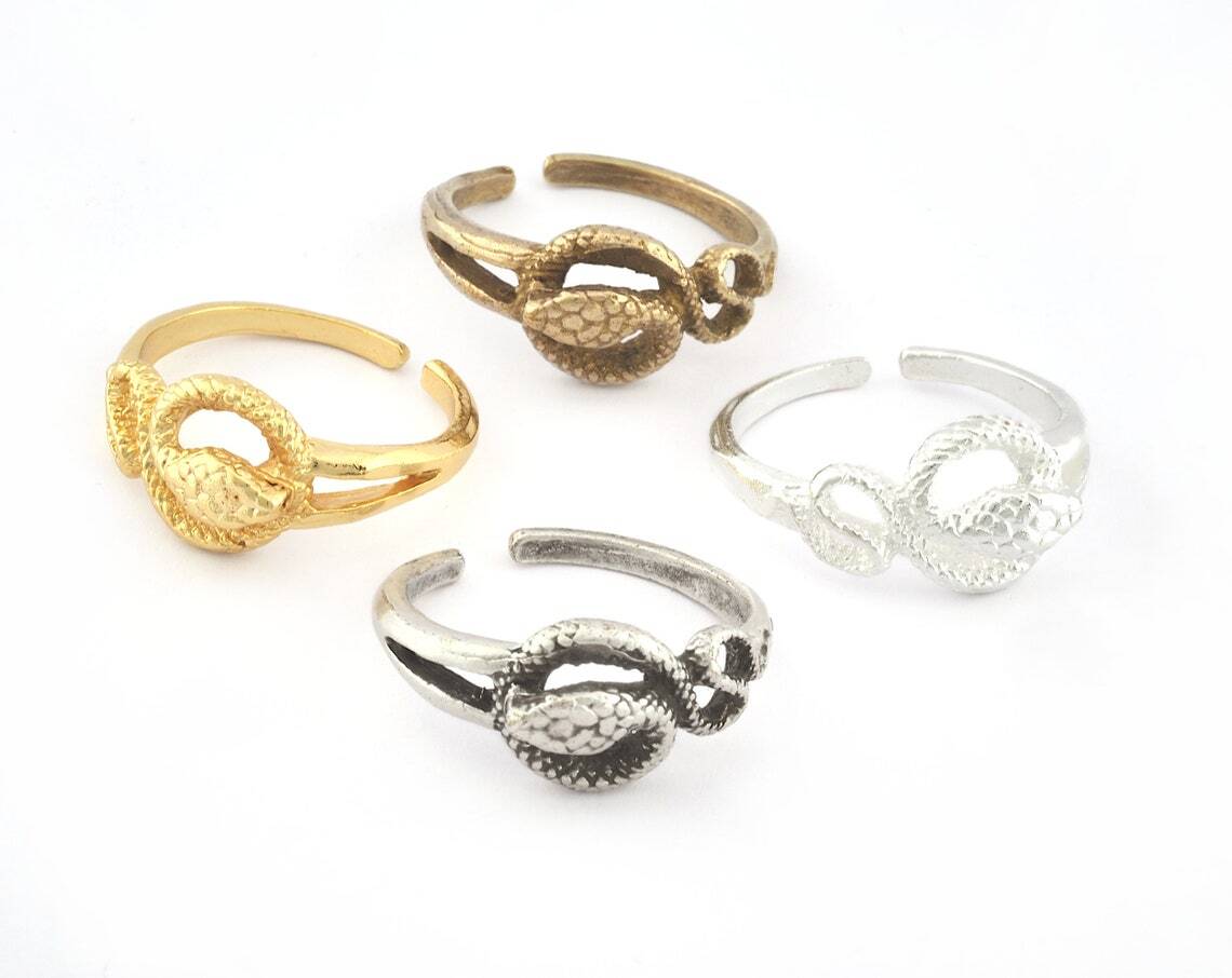 Snake Entangle Adjustable Ring Raw,Shiny Silver-Gold brass 10us size 5292
