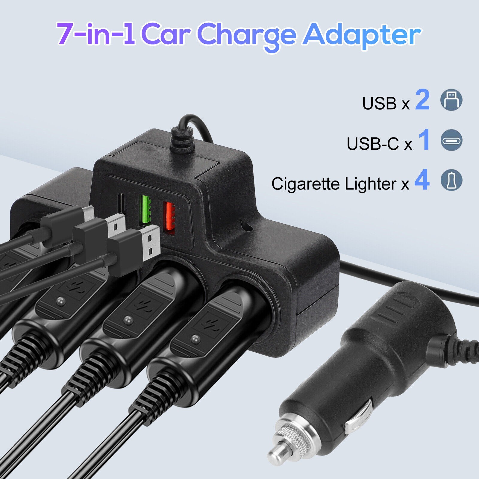 4-Socket Car Cigarette Lighter Splitter USB Fast Charger Power Adapter 12V