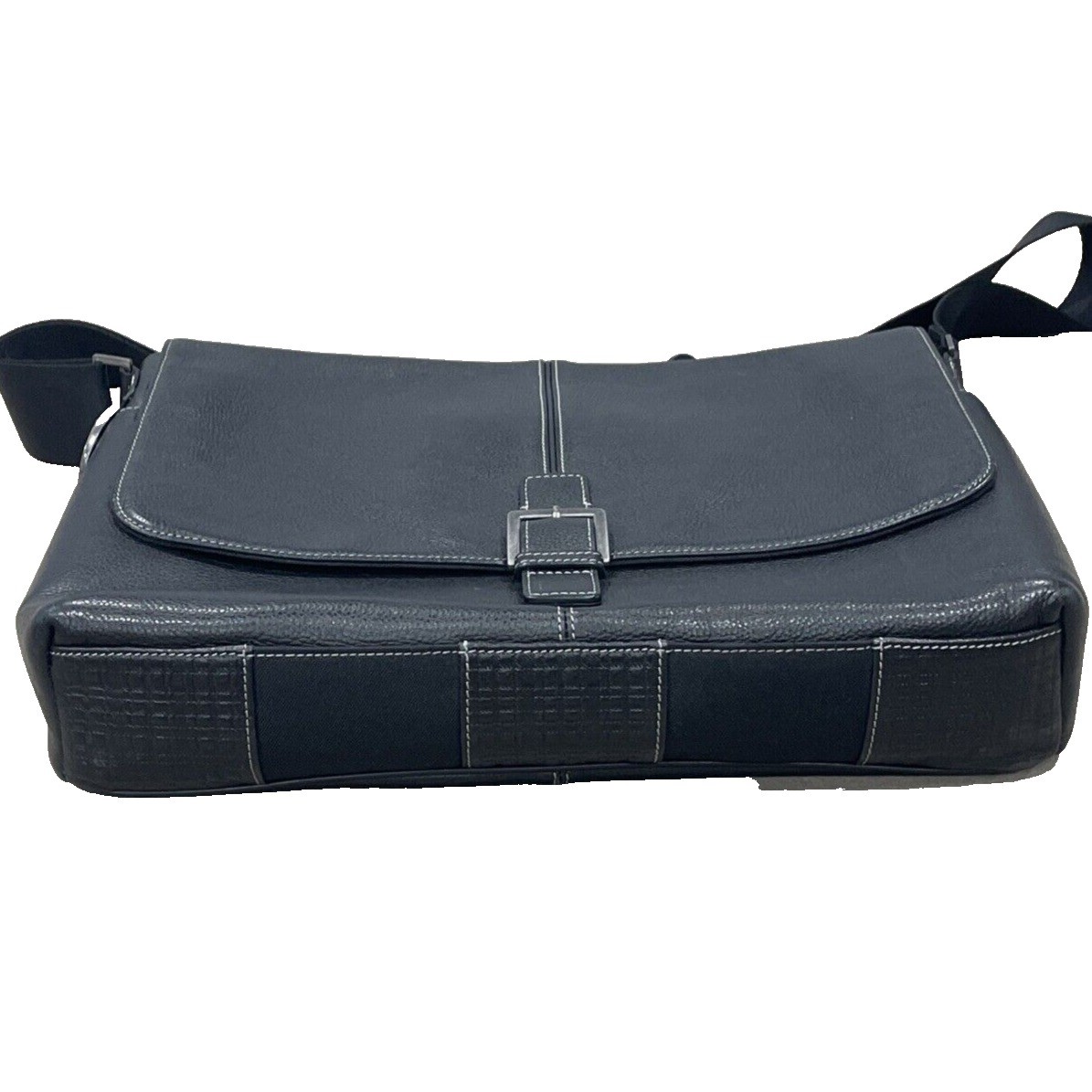 BOCONI Black Tumbled Leather Briefcase Padded Attaché Case RFID Protection