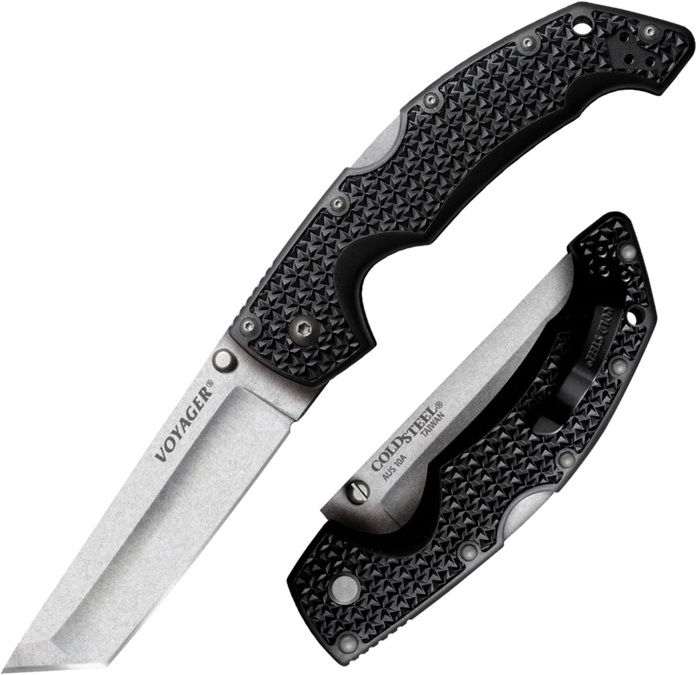 Voyager Large 4" AUS10A Tanto Point Razor-Sharp Blade 5.25" Griv-Ex Handle Every