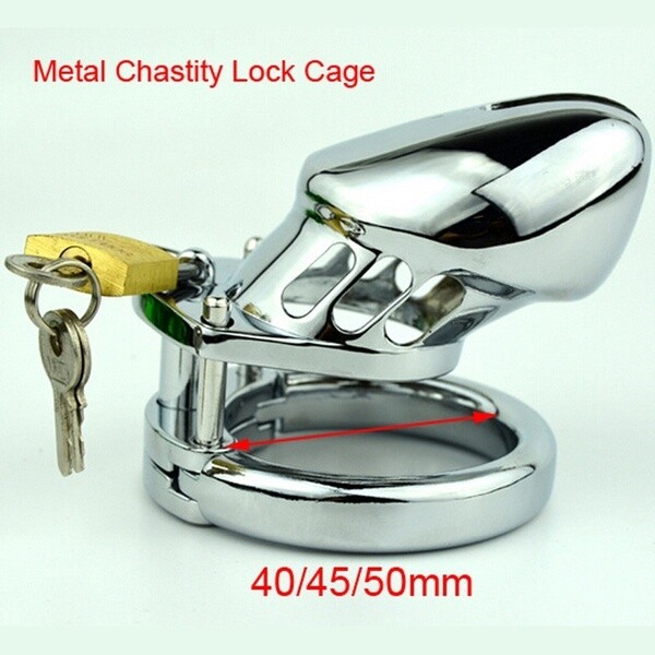 Stainless Steel Cage Male Chastity Metal Device With Brass Lock