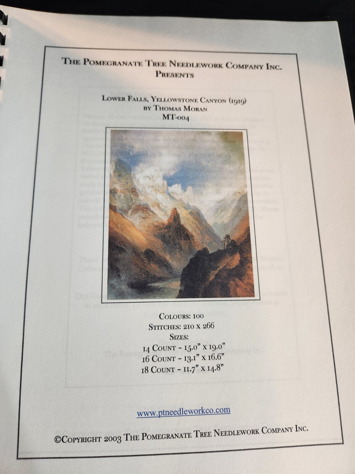 Lower Falls Yellowstone Canyon Cross-stitch Chart Pomegranate Tree Needlework