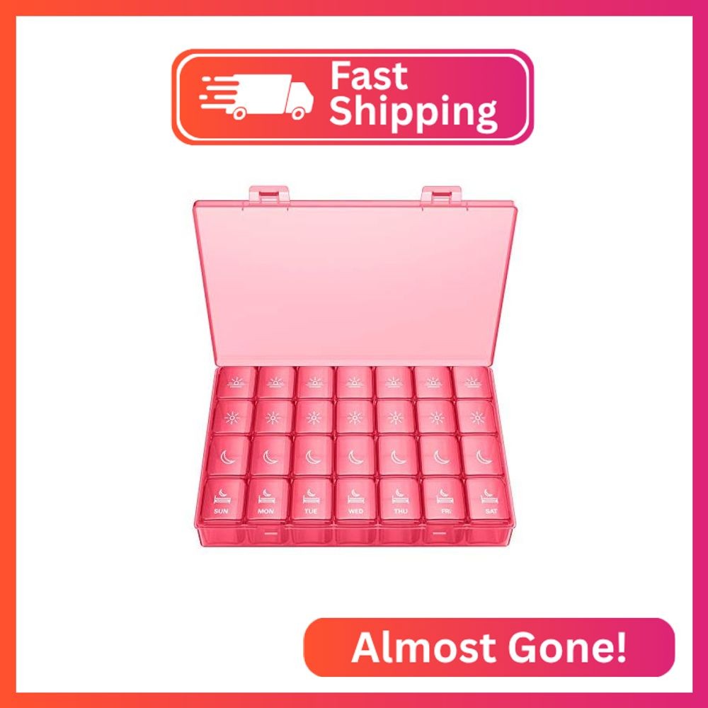 XL Pill Organizer 4 Times a Day, BUG HULL Extra Large Weekly Pill Box Case, 7 Da