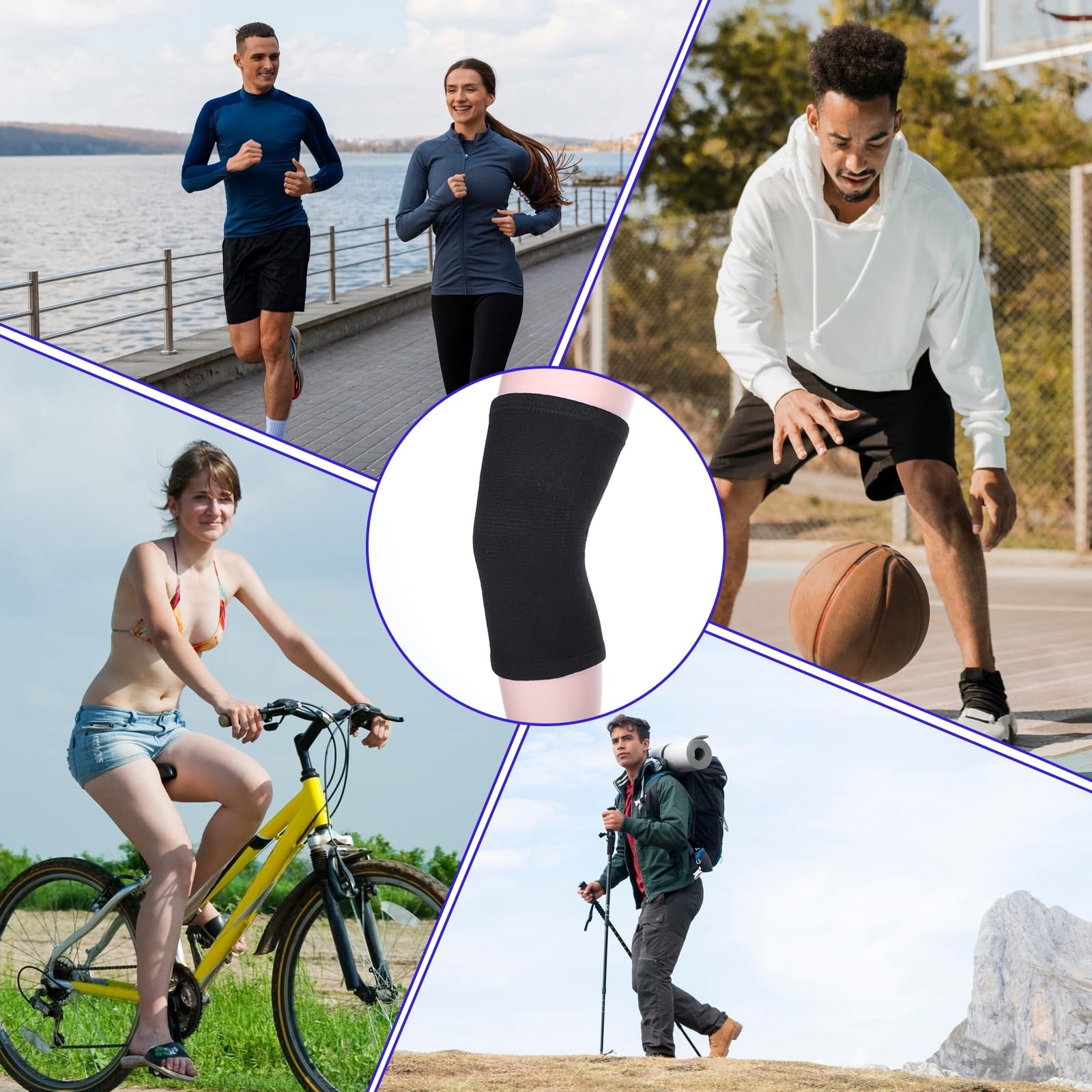 AOZUO Bamboo Knee Sleeve, Elastic Compression Brace Large, Black