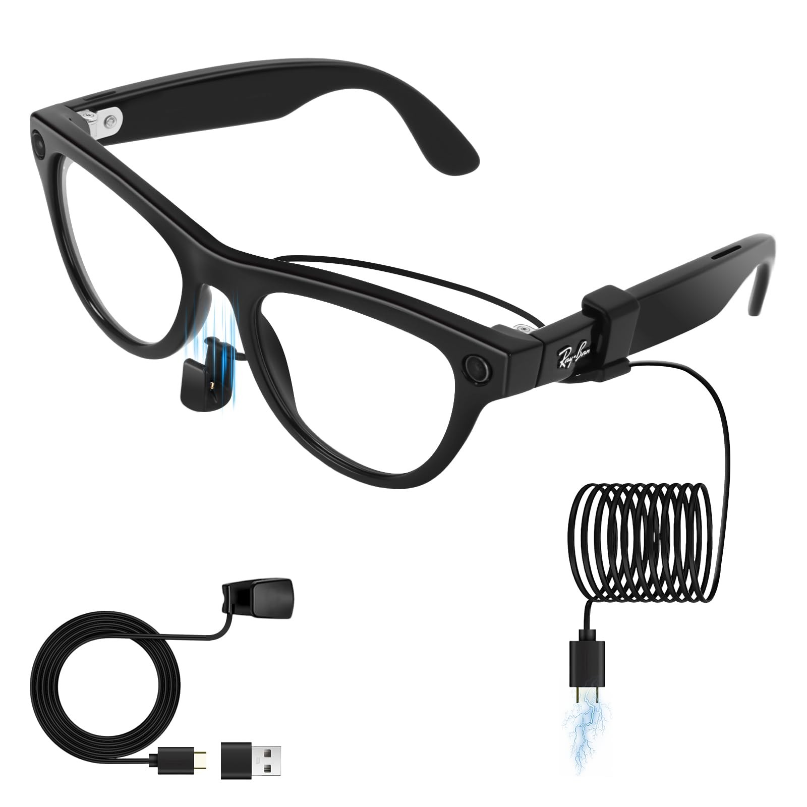 2 in 1 USB-Charging Cable, Suitable for Ray-Ban Meta Wayfarer/Skyler (Second ...