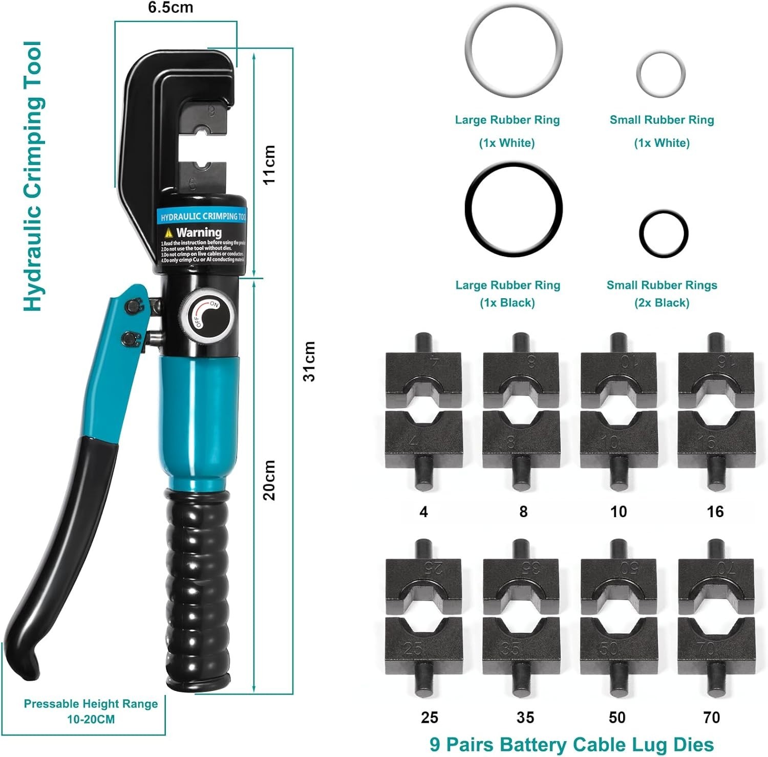 10 Tons Hydraulic Crimping Tool with 9 Dies - Battery Cable Crimper Tool & Wire