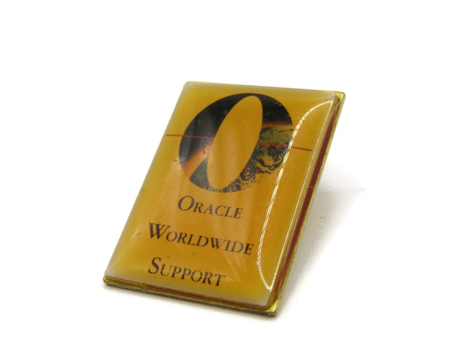 Vintage Oracle Worldwide Support Lapel Pin Badge Gold Tone Tech Promo O Logo