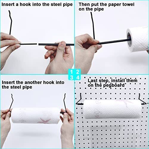 5 Pack Extendable Pegboard Paper Towel Holder,Pegboard Hook for