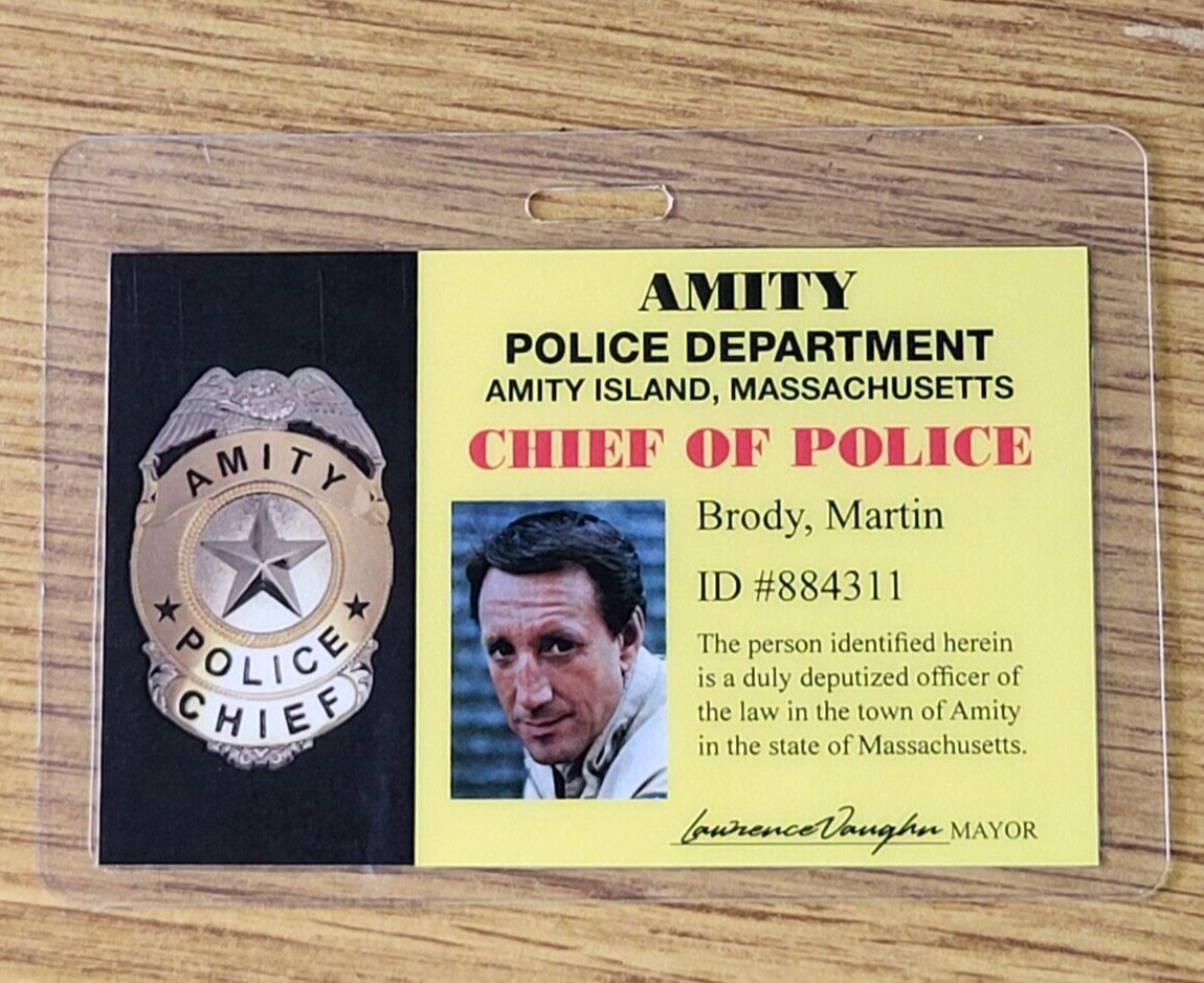 Jaws ID Badge-Amity Chief of Police Martin Brody Photo costume cosplay prop