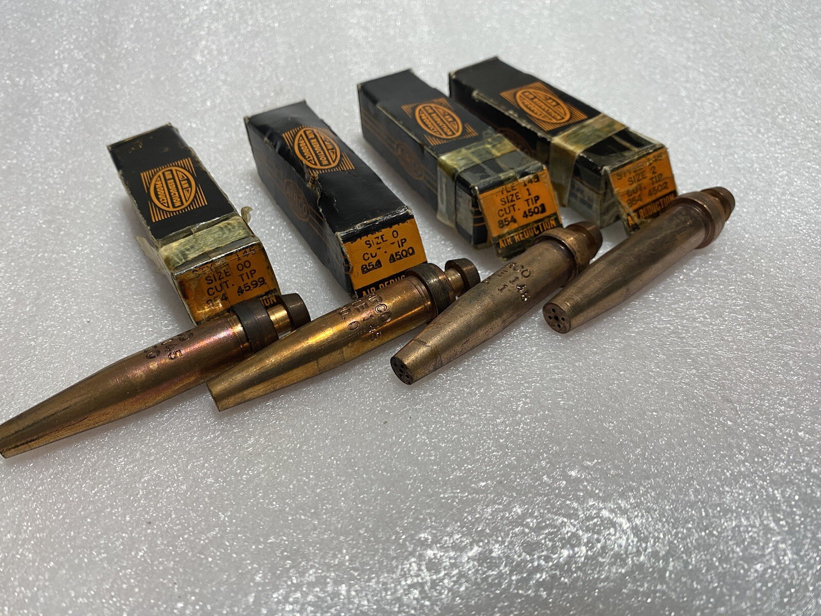 4 Vtg NOS Airco Acetylene Cutting Torch Tip Style Size 145 Size No. 00  0  1   2