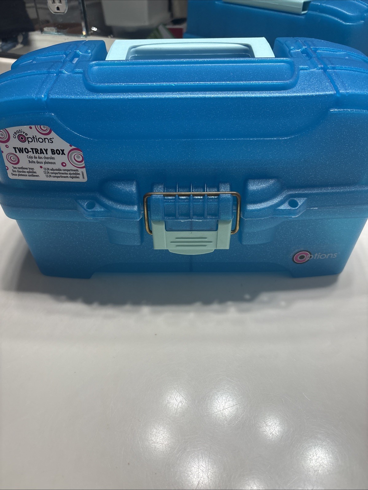CREATIVE OPTIONS Two Tray Craft Organizing Storage Box Turquoise 13 x 8" x 7”