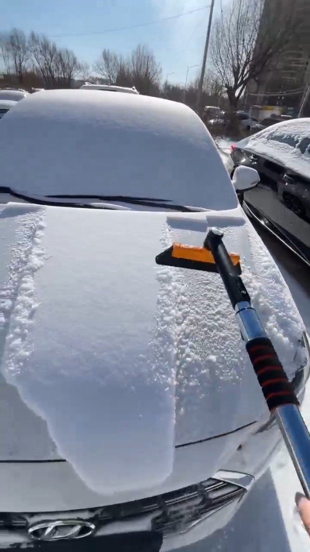 Extendable 43.7" Ice Scraper & Snow Brush for Car Windshield - 12 Lengths, Foam