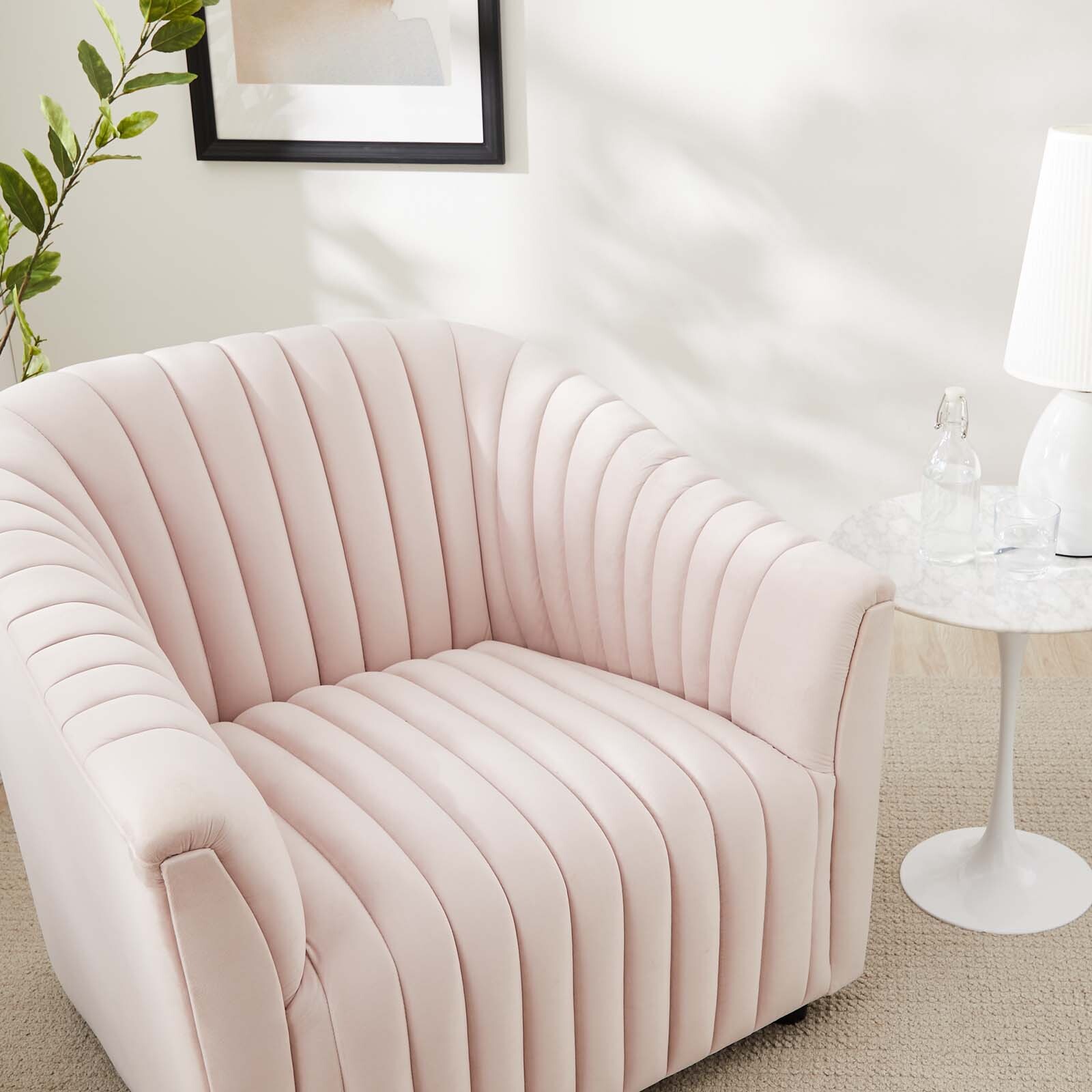 Modway Announce Channel Tufted Performance Velvet Armchair in Pink