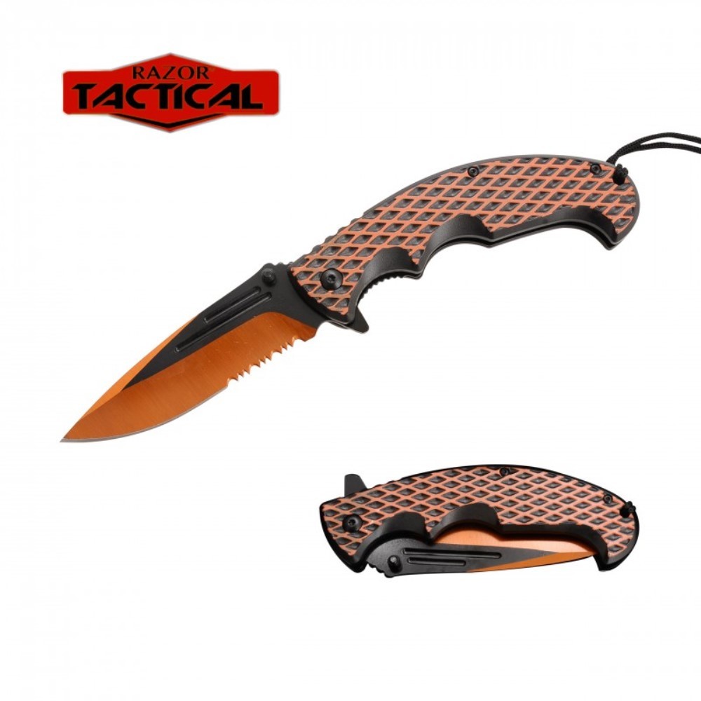 Assisted Opening Razor Tactical Folding Combat Service Knife - Orange