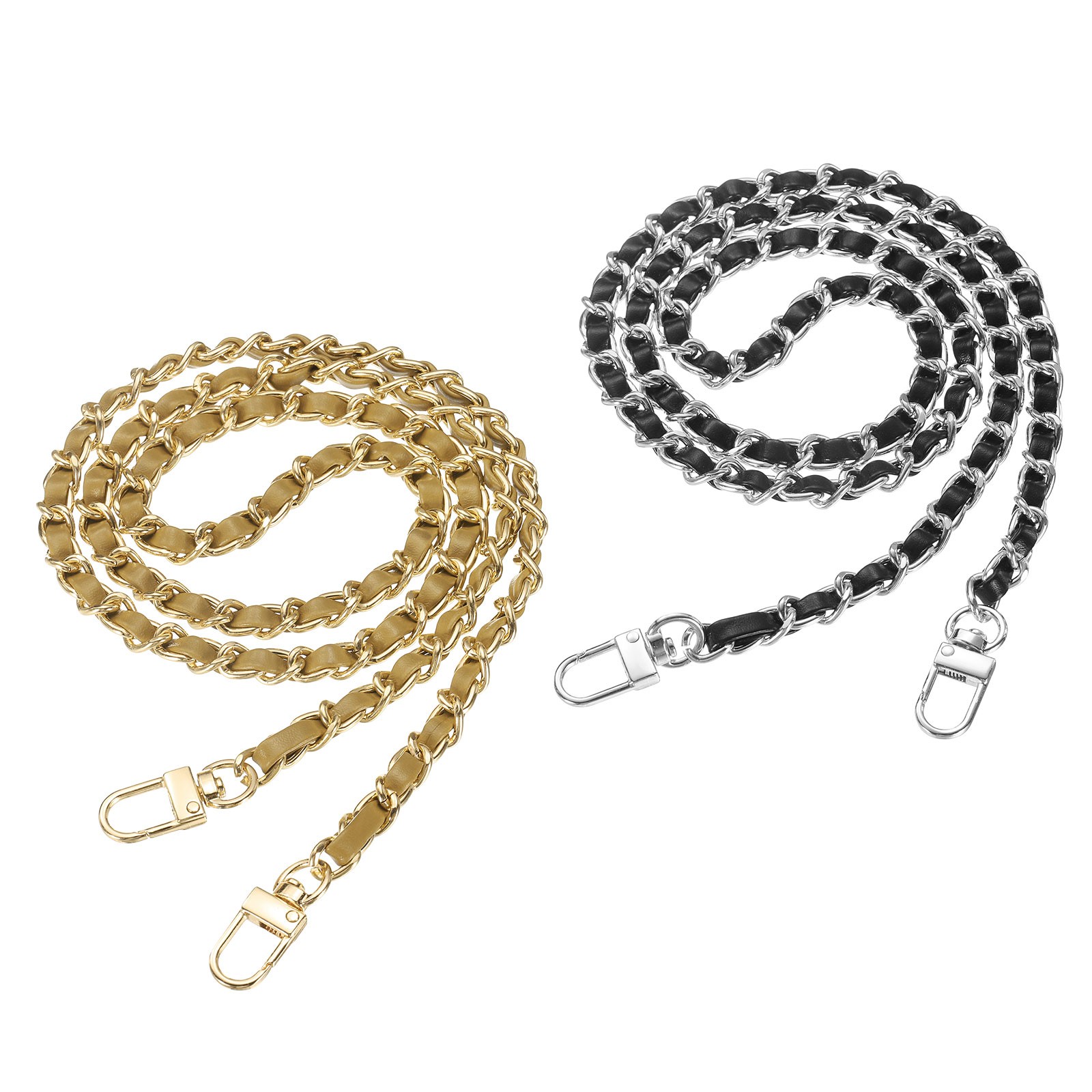 2Pcs 39" Purse Chain Strap with Buckle for Bags(Black, Silver&Light Brown, Gold)