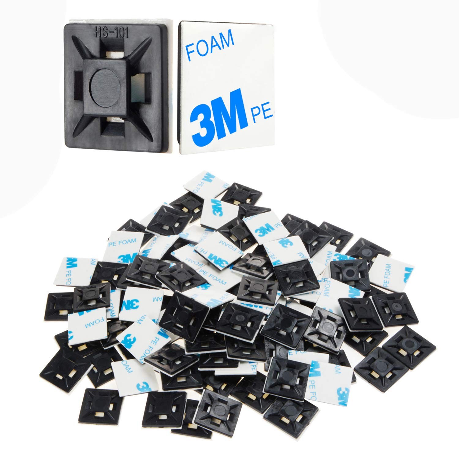200 PCS 1/2" Black Self Adhesive Cable Zip Tie Mounts Wire Cable Clips Holder...