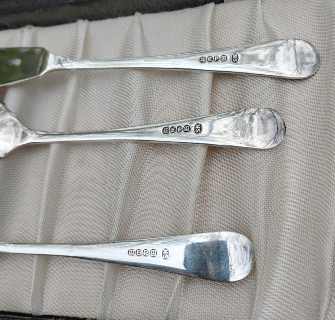 Sweet Antique 19th C Silver Plated 3-pc Dessert Serving Set Storage Case