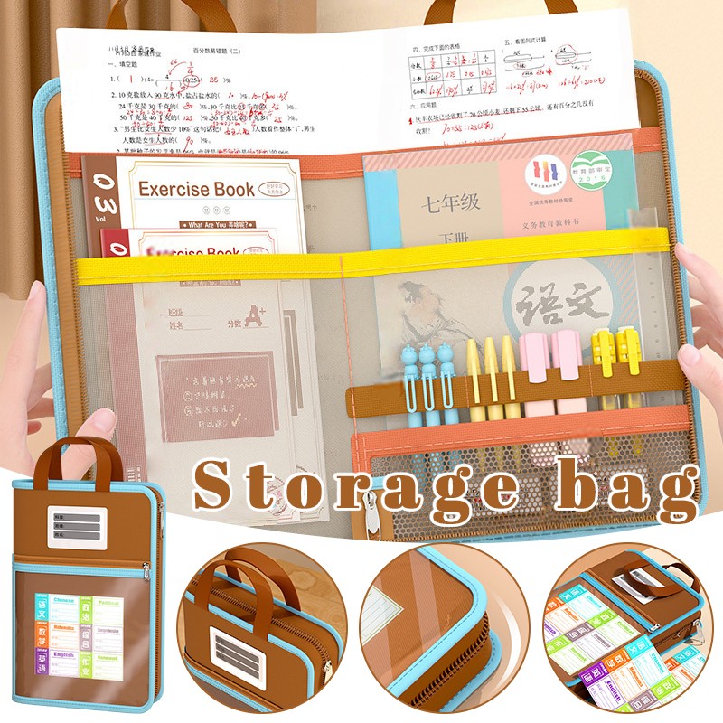 L-shaped File Bag Large Opening Mesh Stationery Storage Bag School Supplies.