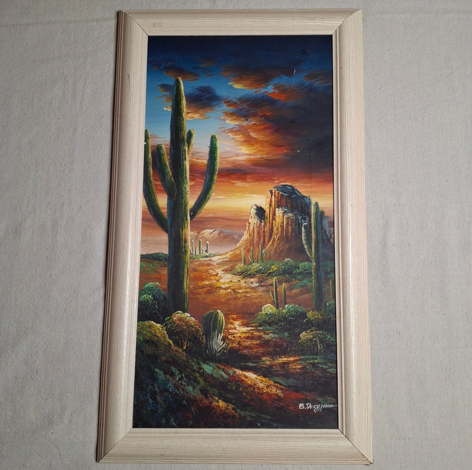 Bernard B DUGGAN Signed 12X24 Oil Painting On Canvas Southwestern Desert 1970s