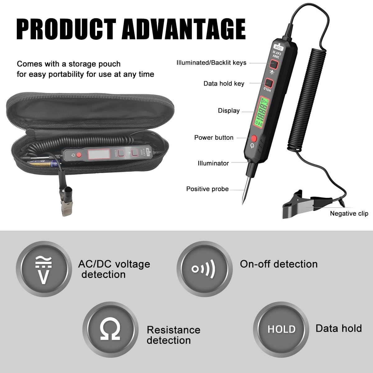 Automotive DC Test Light 0.8V-100V Buzzer Circuit Tester Sharp Probe Auto
