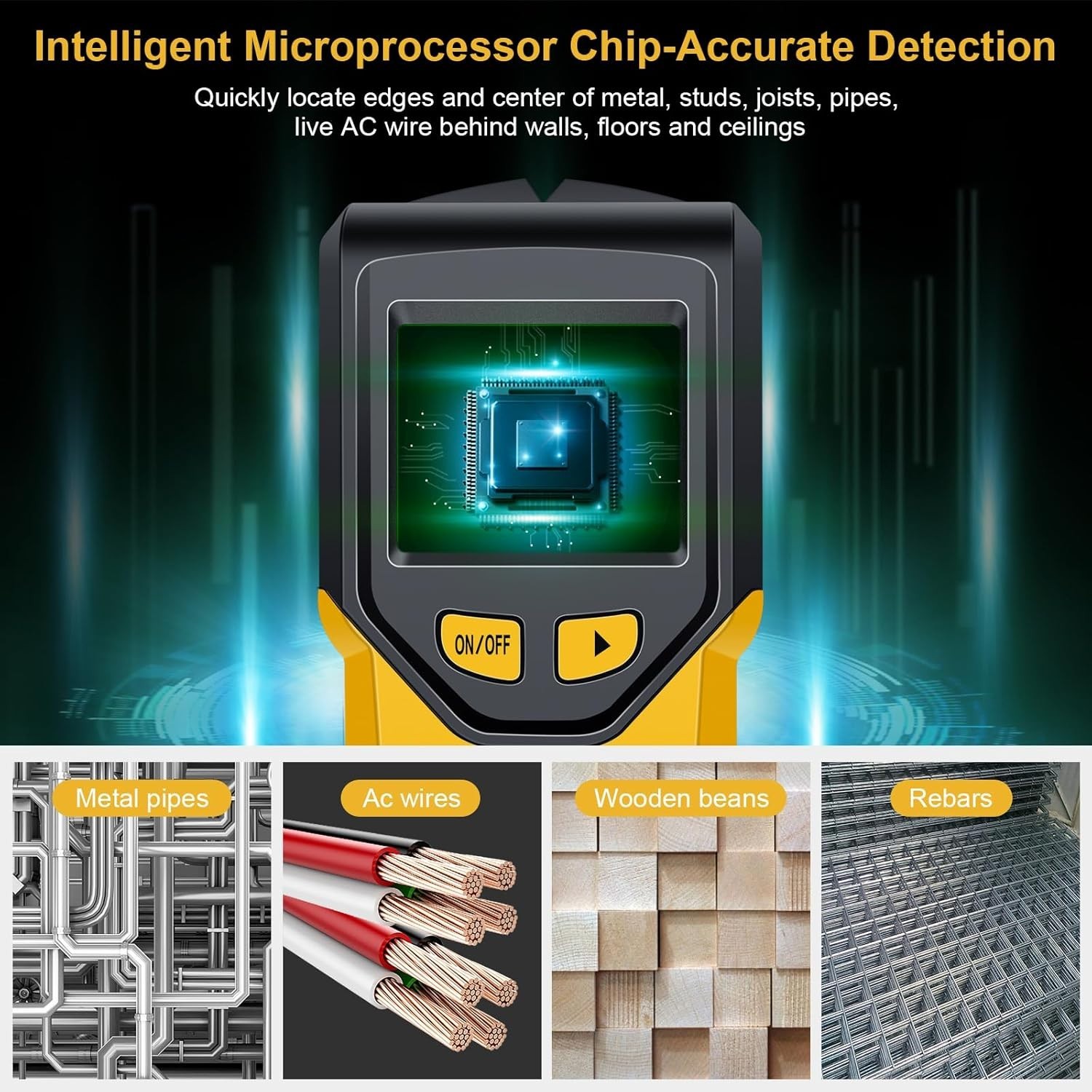 Battery-Powered Stud Finder with Microprocessor Chip for Quick Detection