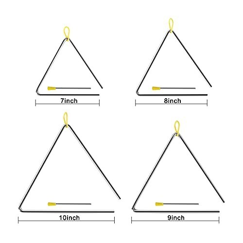 4-Pack Triangle Percussion Instruments Set - 7, 8, 9, 10 Inch Handheld Triangles