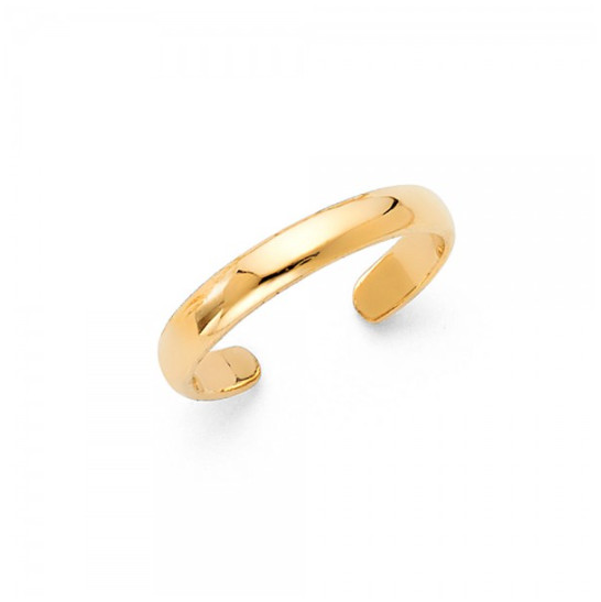 14K Solid Yellow Gold Toe Ring Adjustable - Polished Plain Round Foot Band Women