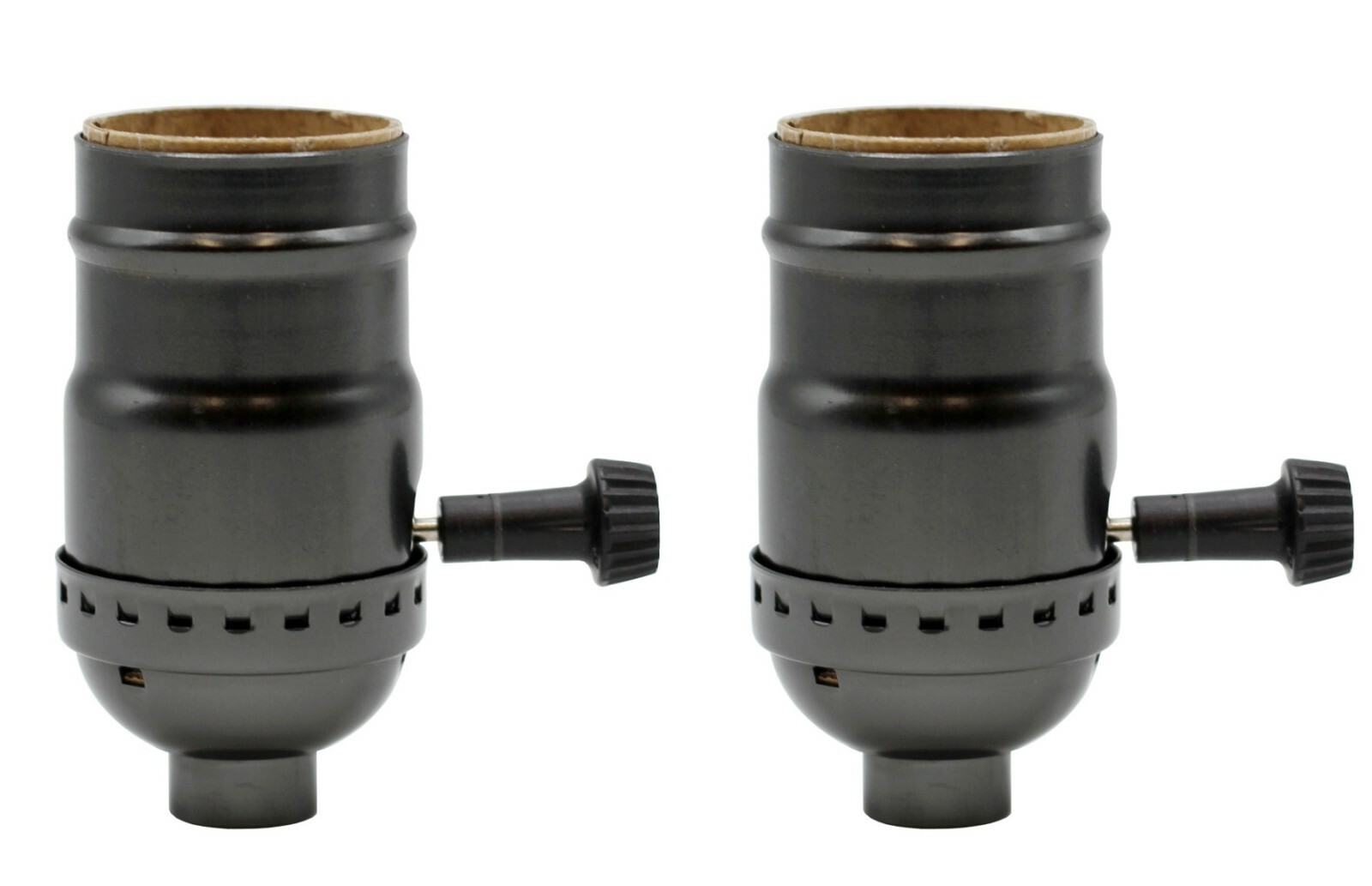 Three Way Turn Knob Lamp Sockets, Medium Base, Grey | 2 Pack