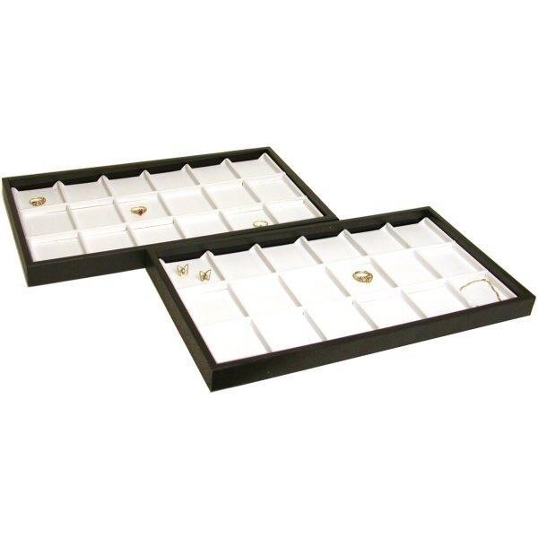2 White Faux Leather Pocket Watch Display Tray Case