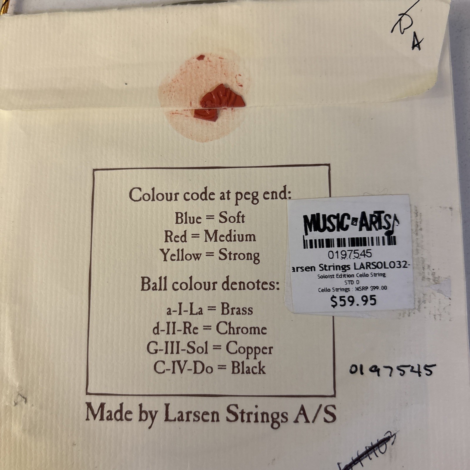 1 Larsen String Violencello II. 2 Spirocore Violoncello Strings Used