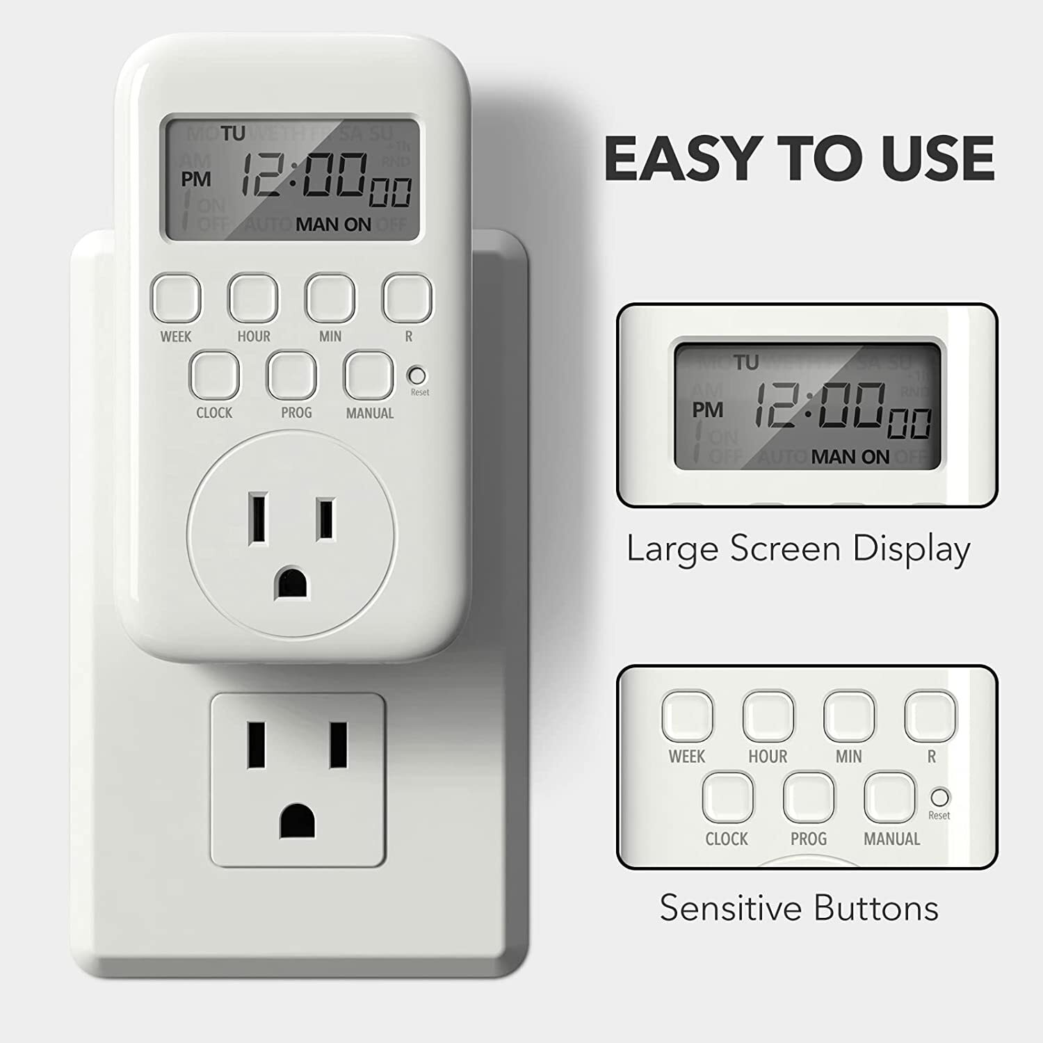 BN-LINK 15A 125V LCD Display in Programmable Digital Timer Weekly Switch Outlet
