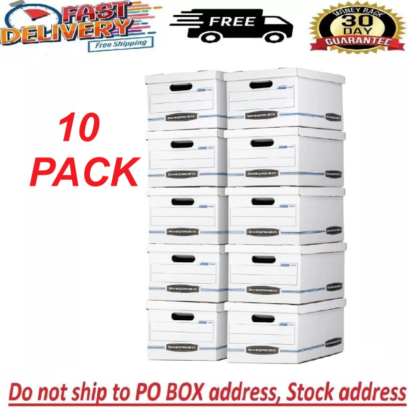 Bankers Box Basic Duty Letter/Legal File Storage Box with Lids, 10 Pack