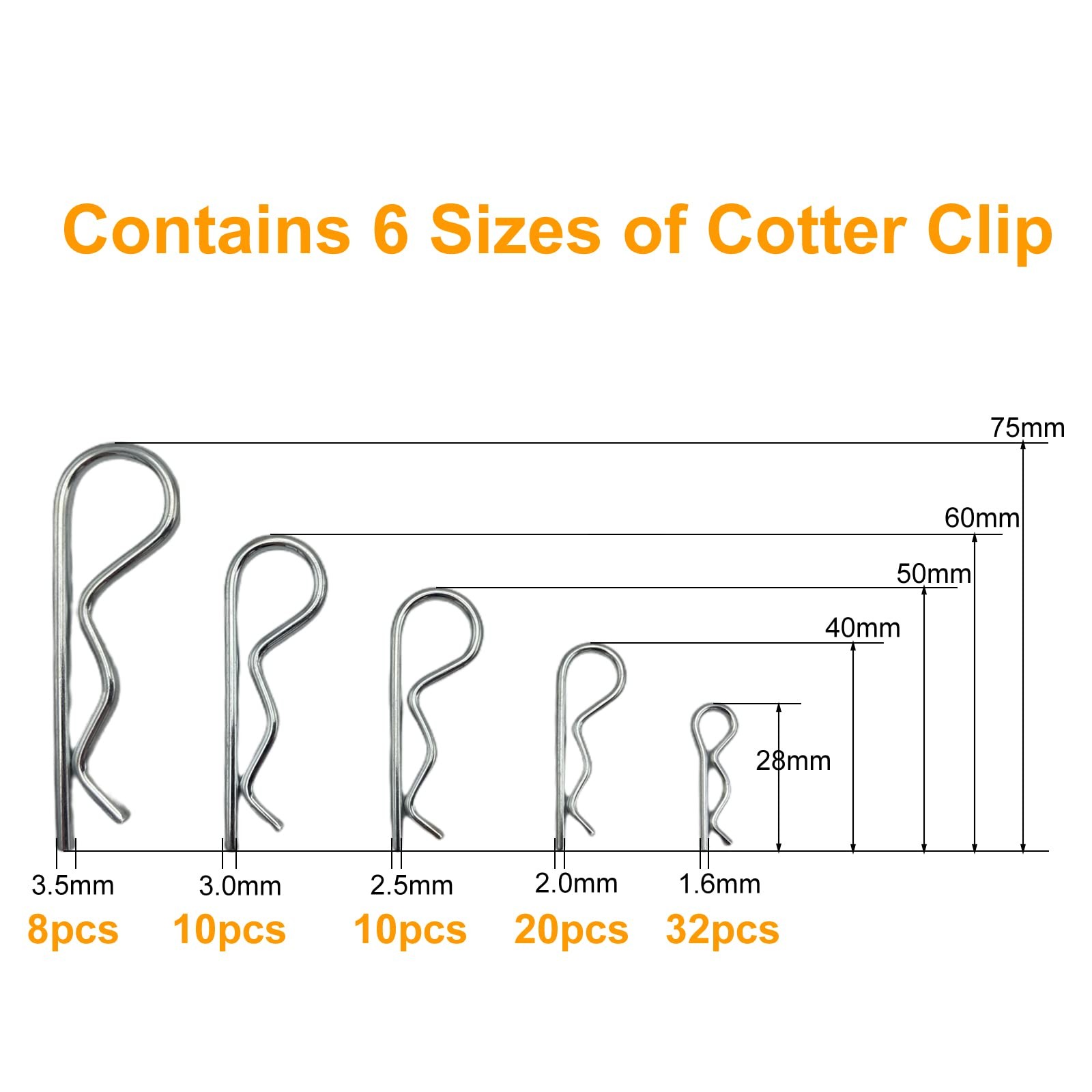 Jongdari Cotter Pins, 80 Pcs Zinc Plated Spring Fastener Assortment Kit, Heav...