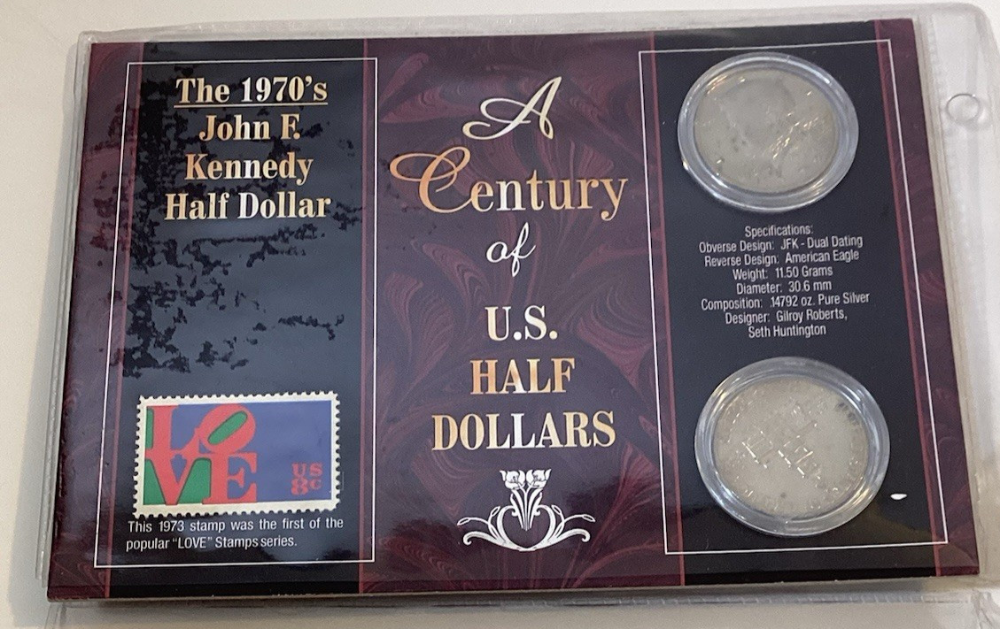 A Century of John F. Kennedy Half Dollars 1970's w/COA PLUS "LOVE" Postage Stamp