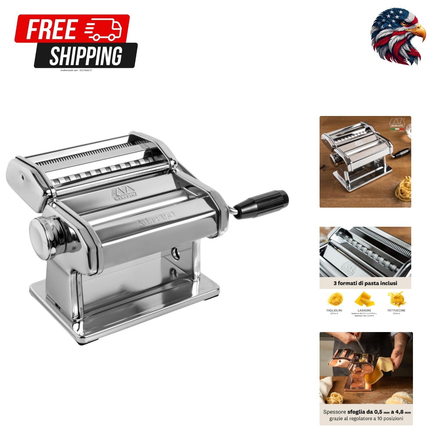 Atlas 150 Classic Manual Pasta Maker - Chrome Steel, Make Lasagna & Fettuccine