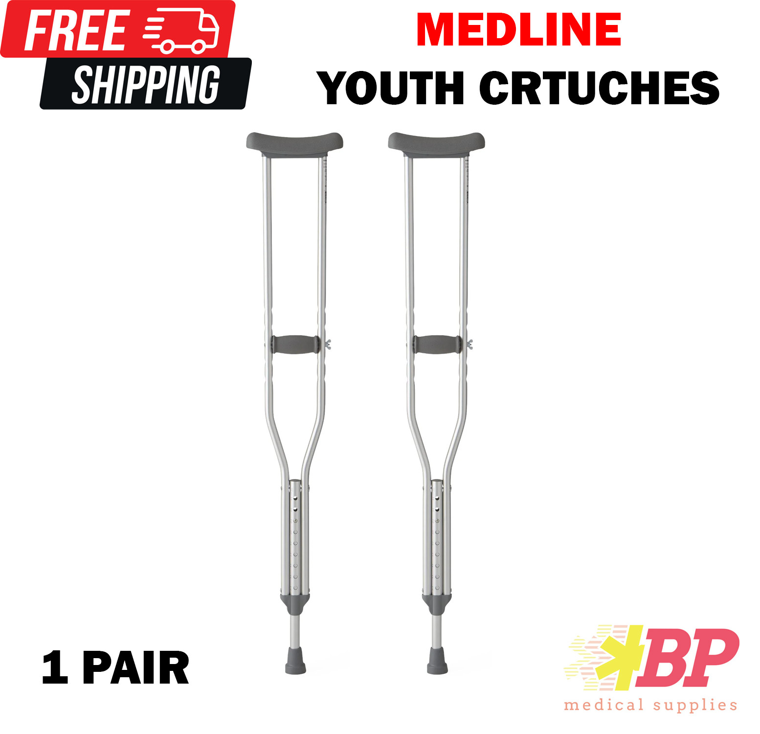 Medline MDSV80536 Standard Aluminum Crutches Youth - 1 Pair