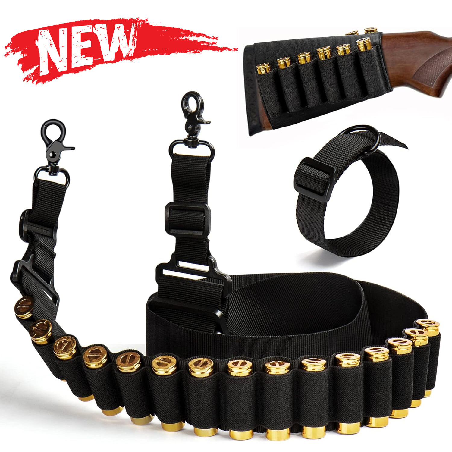 Shotgun Sling for 12 Gauge 15 Rounds 2 Point Ammo Sling with 8 Rounds Butt Stock