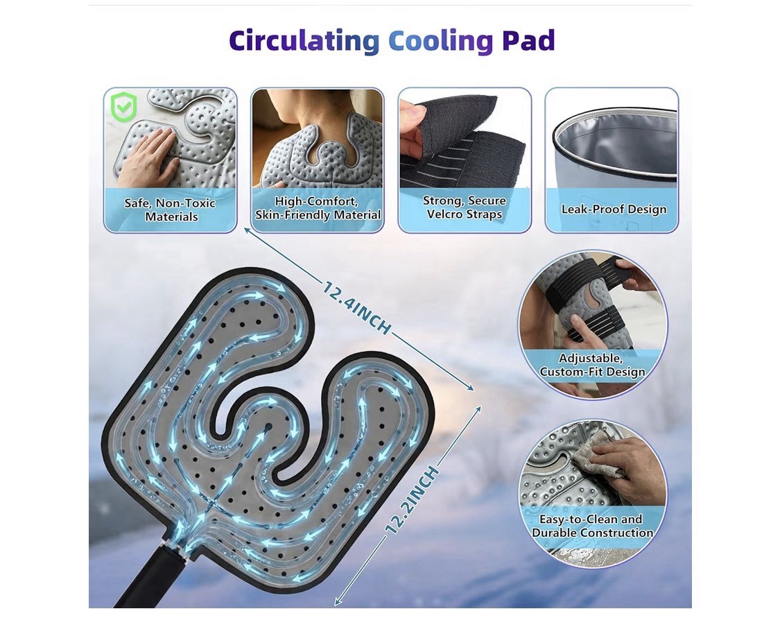 Cold Therapy System with Circulating Cooling Pad, Ultra-Quiet, Leak-Proof, Gray