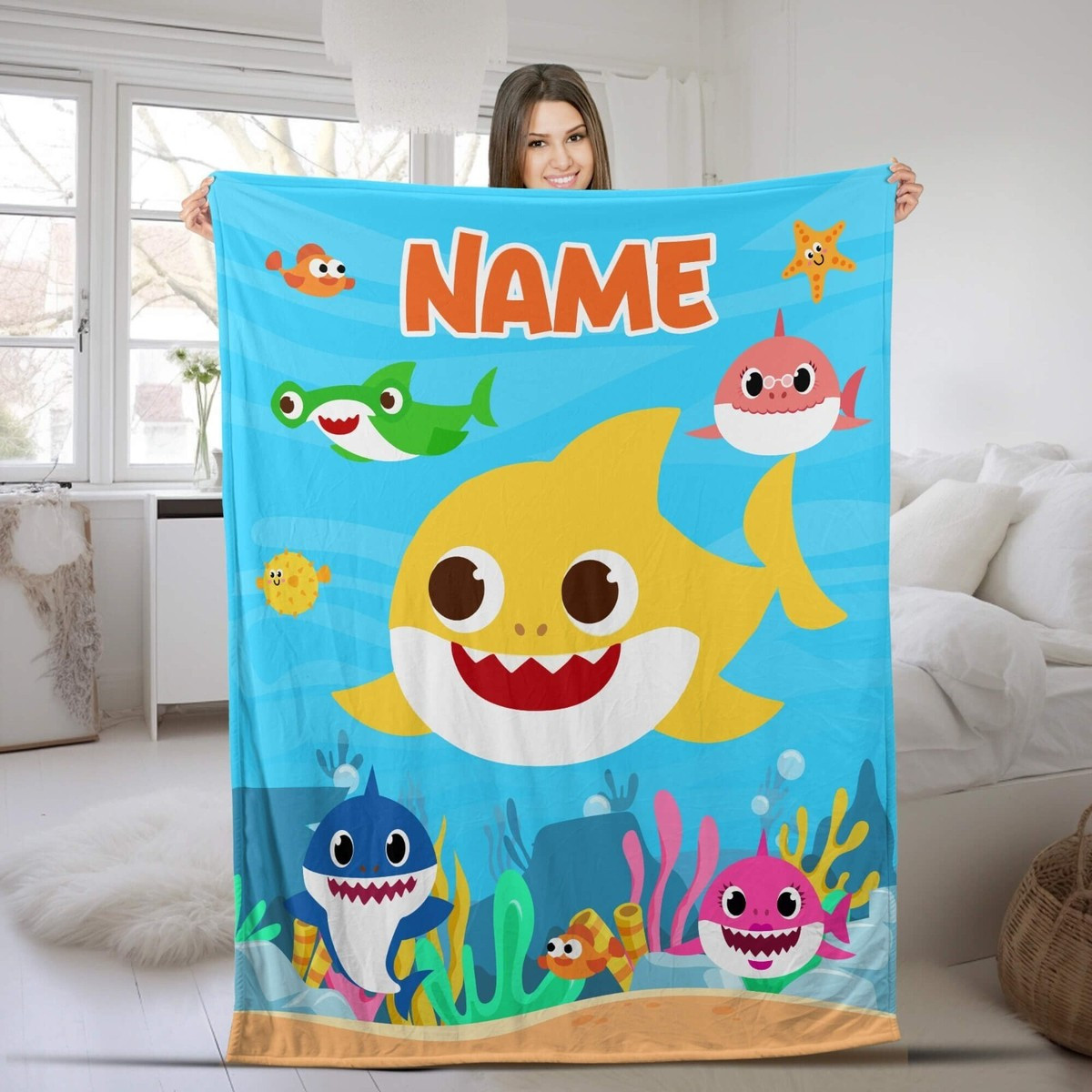 Personalized Cute Shark Toddler Flannel Blanket – Soft Cozy Throw